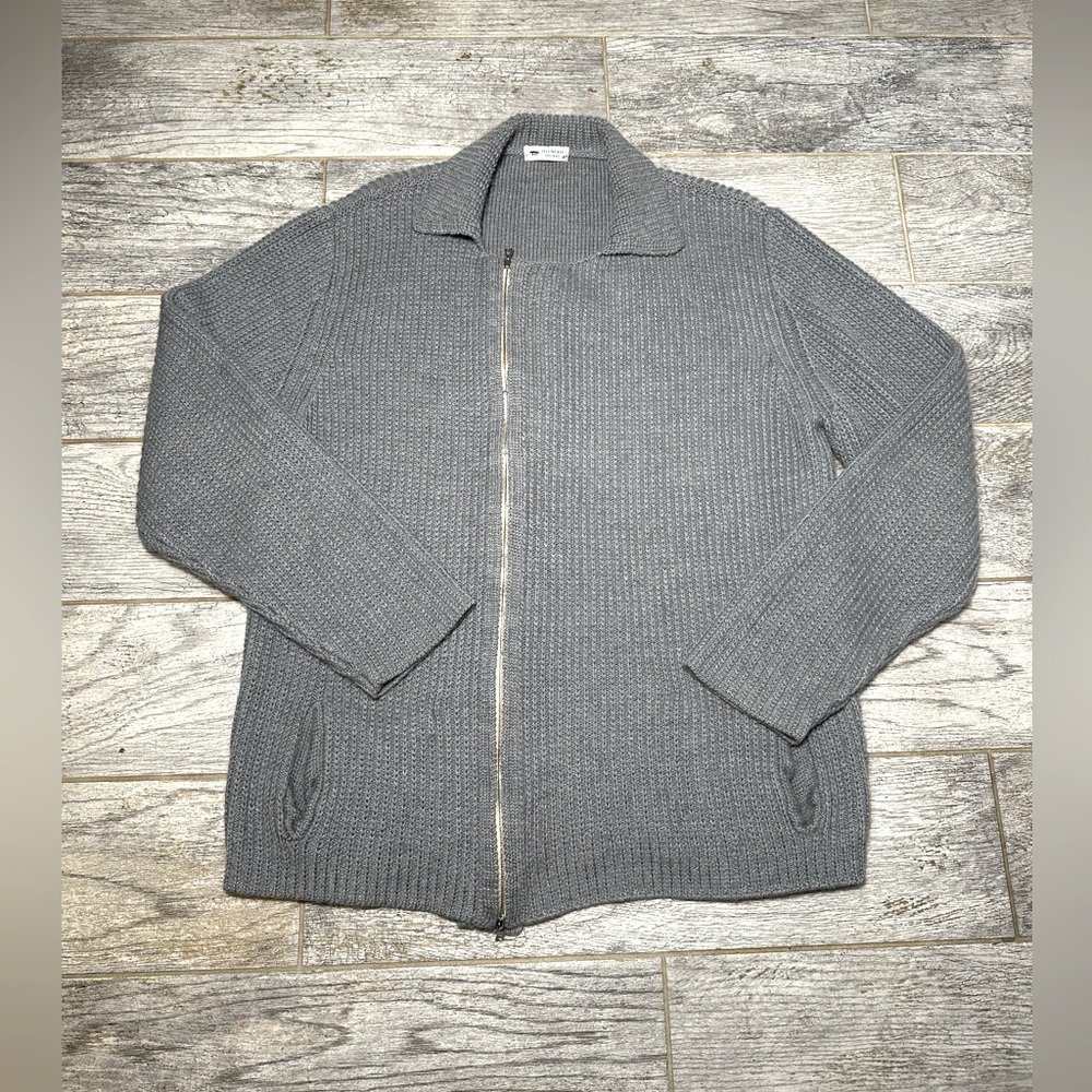 Inis Meáin Baby Alpaca Zip  Cardigan Sweater  Blue Hand Knit in Ireland Size XL